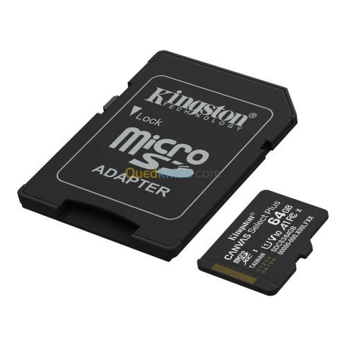 KINGSTON CANVAS SELECT PLUS SDCS3 64GB - MICRO SDXC 64GB - UHS-I CLASSE 10 - AVEC ADAPTATEUR SD - BLACK