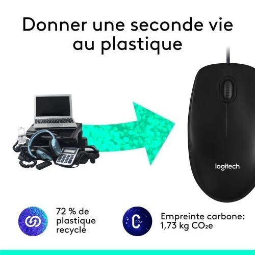 LOGITECH MOUSE M100 - SOURIS FILAIRE - AMBIDEXTRE - CAPTEUR OPTIQUE 1000 DPI - 3 BOUTONS - BLACK
