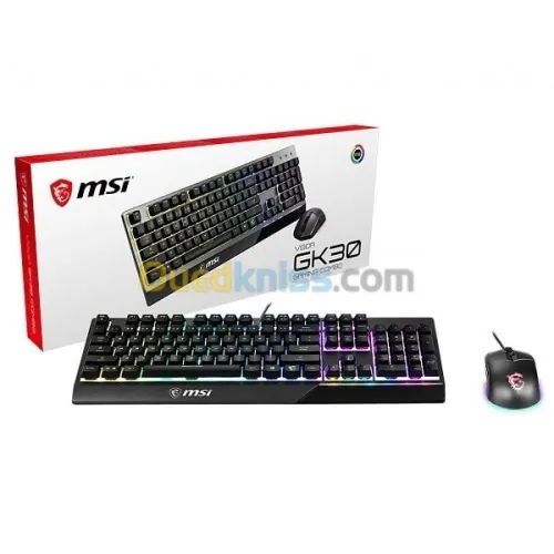 MSI VIGOR GK30 COMBO LIGHT RGB - PACK CLAVIER AZERTY - SOURIS CLUTCH GM11 - GAMING PLEINE - FILAIRE