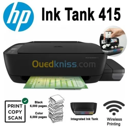 Imprimante HP Ink Tank 415 Multifonction À Réservoirs Jet D'encre - A4 - Sans Fil - WiFi