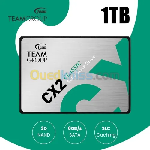TEAMGROUP SSD CX2 1TB - SATA 2.5" - SATA III 6GB/S - 540 MO/S - SLC CAHCING - SLIVER 