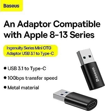 BASEUS CONVERTISSEUR INGENUITY SERIES MINI OTG ADAPTATEUR USB-A 3.1 Mâle Vers Type-C Femelle Noir