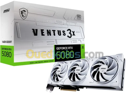 MSI GEFORCE RTX 5080 VENTUS 3X OC - 16GB GDDR7 8K - DLSS 4 AI - REFLEX 2 - G-SYNC - HDMI/DP - WHITE