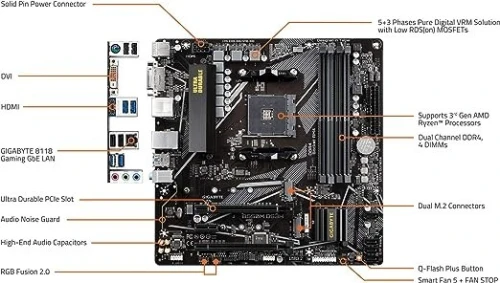 Carte Mére Gigabyte B550M DS3H Micro ATX Socket AM4 AMD B550 - 4 X DDR4 - SATA 6Gb/S + M.2 - USB 3.1