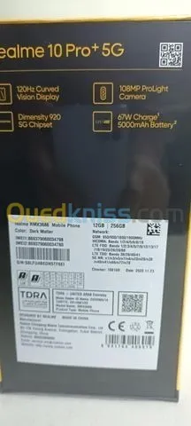 REALME 10 PRO + 5G - 256Go - 12Go - 6,7 inch - 5000 mAh - Blister -