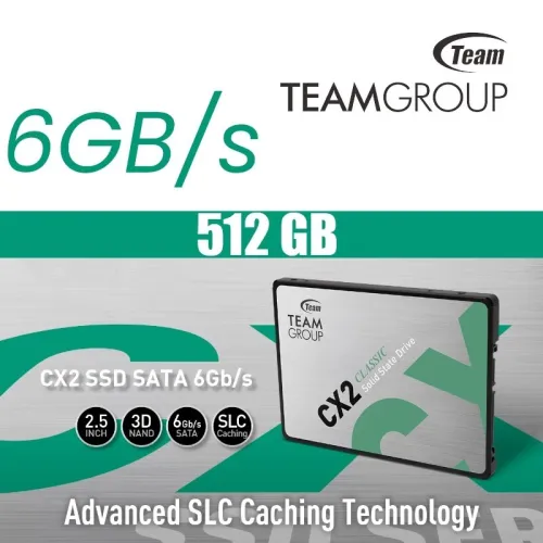 TEAMGROUP SSD CX2 512GB SATA 2.5" - SATA III 6GB/S - 530 MO/S - SLC CAHCING - SLIVER