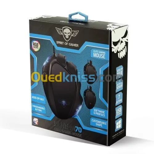Souris Spirit Of Gamer Filaire ELITE-M70 4000 DPI - 3 EXTENSIONS Noir