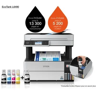 EPSON EcoTank L6490 Imprimante Multifonction - Couleur - USB - WIFI - Réservoirs Rechargeables.