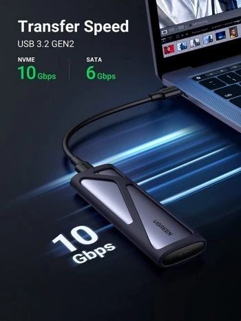 UGREEN Lecteur De Boîtier SSD M.2 NVMe Et SATA, 10 Gbit/S USB C 3.2 Gen2, Compatible Thunderbolt 3