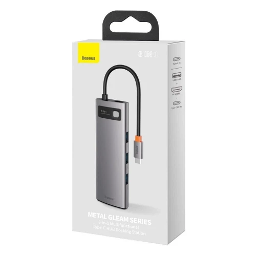 BASEUS METAL GLEAM SERIES 8 EN 1- HUB USB-C - HDMI/VGA - 3xUSB 3.2 GEN1 - MicroSD - SD/TF - GRIS