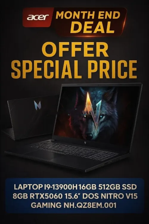 ACER NITRO V15 - CORE I9-13900H - 16GO - 512GO SSD -15,6" FHD - RTX 5060 8GO - RÉTROÉCLAIRÉ -BLACK