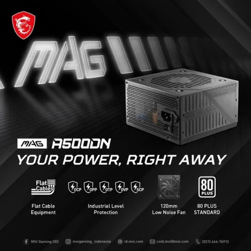 Alimentation MSI MAG A500dN 500W Power Supply 80 Plus Standard