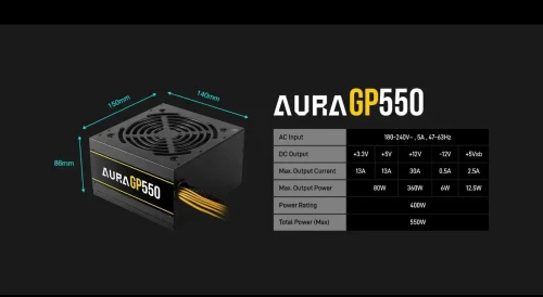 GAMDIAS AURA GP550 - ALIMENTATION 550W - ULTRA SILENCIEUSE - ATX STANDARD - HIGH EFFICIENCY - BLACK