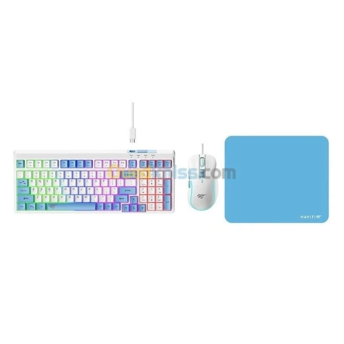 HAVIT GAMENOTE KB897CM - CLAVIER MÉCANIQUE + SOURIS + TAPIS - RÉTROÉCLAIRAGE - RED SWITCH - WHITE