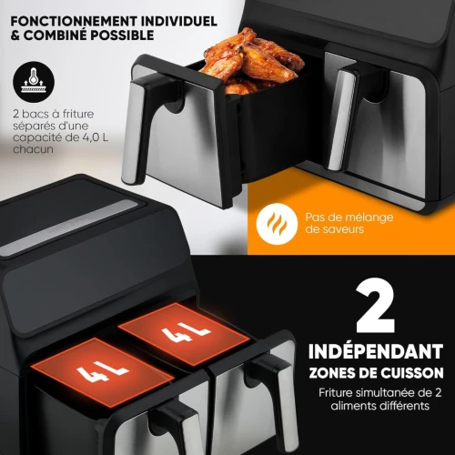  Friteuse à air chaud ProfiCook 2 compartiments 8 litres (2x4 L) 2200W PC FR 1287 H