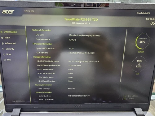 ACER TravelMate P2 16 i5 13eme 16" 8G/512SSD