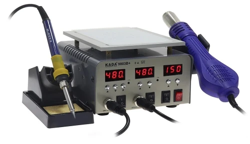 Station de soudure 3-en-1 KADA 9803D+ Air chaud + Fer à souder + Plaque chauffante intégrée