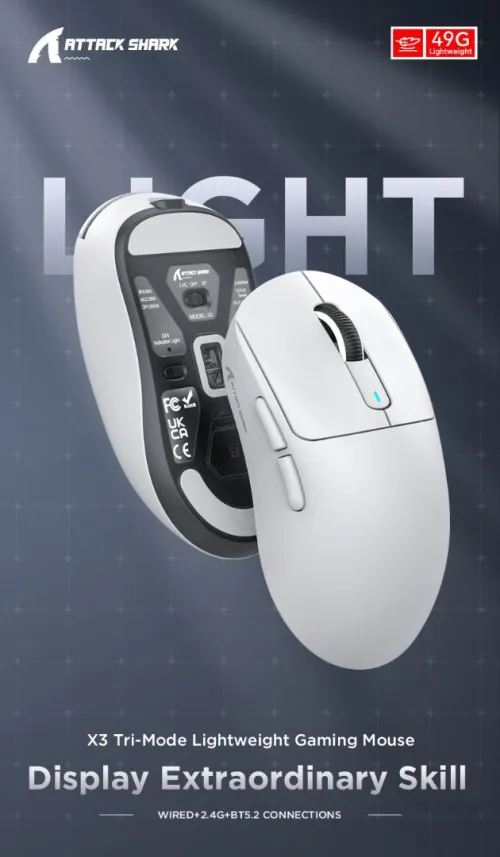 ATTACK SHARK X3 - SOURIS FILAIRE & SANS FIL - BLUETOOTH - 2.4G - 6 BOUTONS -26000 DPI- 1KHZ
