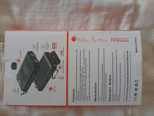 Power bank 20000ma+paneau solaire+torche+boussole