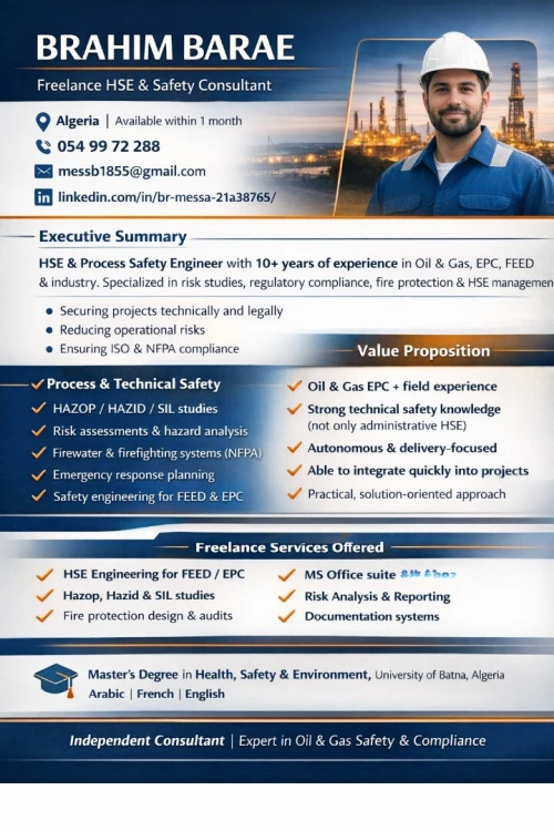 Freelance HSE  Safety Consultant  Oil  Gas Industrial Projects
