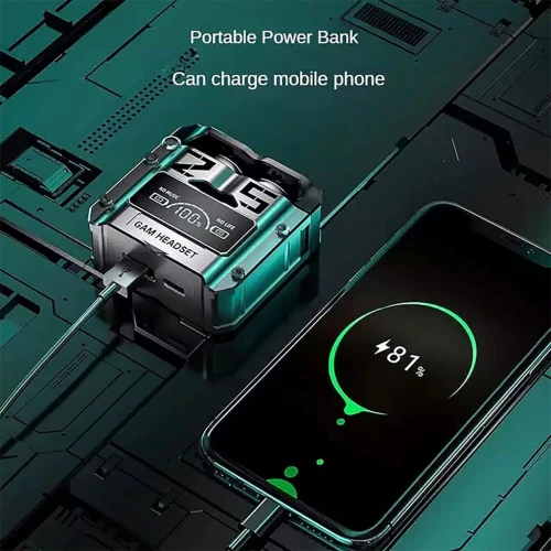 ÉCOUTEURS SANS FIL BLUETOOTH (BLT GAME M-25) + MINI POWER BANK intégrer