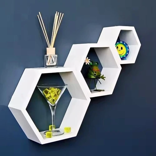 طقم 3 رفوف حائط ديكورية - Lot de 3 Étagères Murales Décorative - Bois - Hexagonale