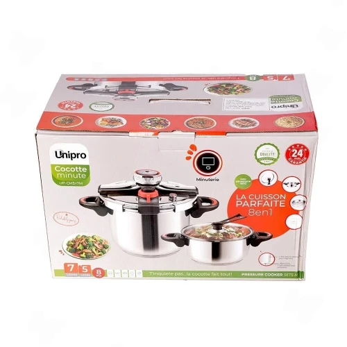 UniPro Cocotte Minute Autocuiseur 7 + 5 Litres 11 Pièces Inox Avec Minuterie - Compatible Tous Feux