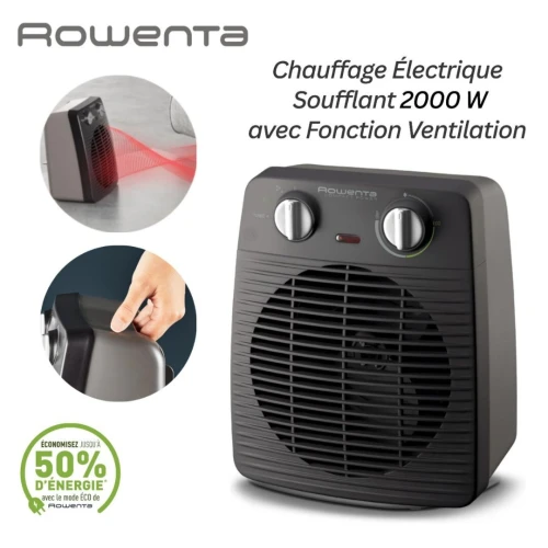Chauffage Électrique Soufflant Rowenta 2000W Avec Fonction Ventilation et Mode ECO - Compact Power
