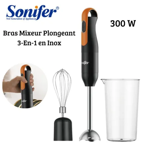 Bras Mixeur Plongeant Sonifer 3EN1 Inox 300W Avec Fouet Et Verre Doseur 700ml - خلاط يدوي