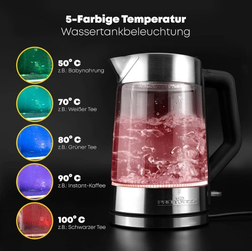 Bouilloire Électrique Proficook 1.7L 2200W En Verre - Éclairage LED indicateur De Température 