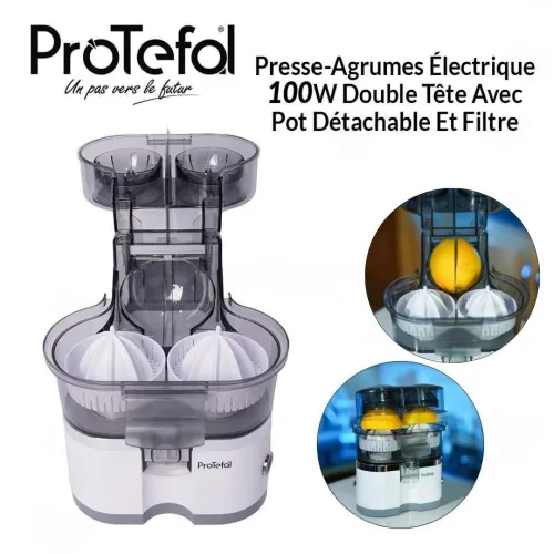 Presse Agrumes ProTefal Automatique 100W Double Cônes Avec Couteau Intégré Et Filtre - عصارة
