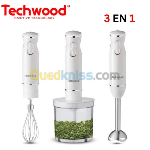 Bras Mixeur Plongeant 3en1 Techwood - 600W 500mL Multifonctions avec Hachoir et Fouet 