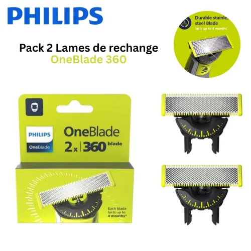 Pack 2 Lame de Rechange Philips OneBlade 360 pour Rasoir électrique - PHILIPS Qp420/50