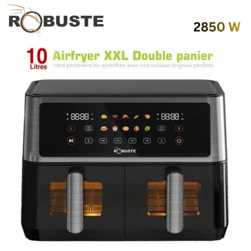 Friteuse Airfryer Robuste 10L à air Double Bacs 2850W Écran Tactile Fenêtre Visible - 10 Programmes