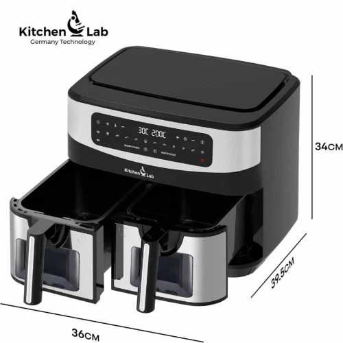 Friteuse à Air Sans Huile Kitchen Lab Multifonction - 9L 2400W à 2 Paniers Bacs قلاية هوائية