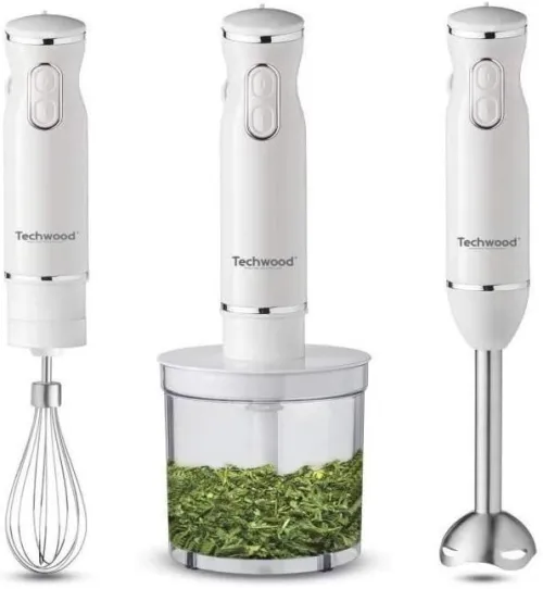 Bras Mixeur Plongeant 3en1 Techwood - 600W 500mL Multifonctions avec Hachoir et Fouet 