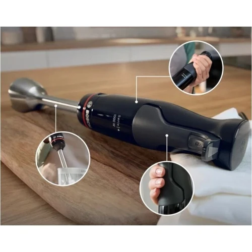 Bras Mixeur Plongeant BOSCH 4en1 Inox 1000W Avec Hachoir, Fouet, Verre Doseur - ErgoMaster Series 4