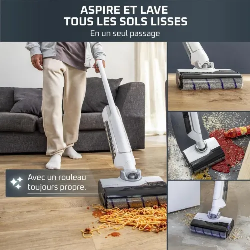 Aspirateur Balai Laveur Rowenta Sans Fil - Sec Humide Auto-Nettoyage et séchage X-Clean10 - GZ7035WO
