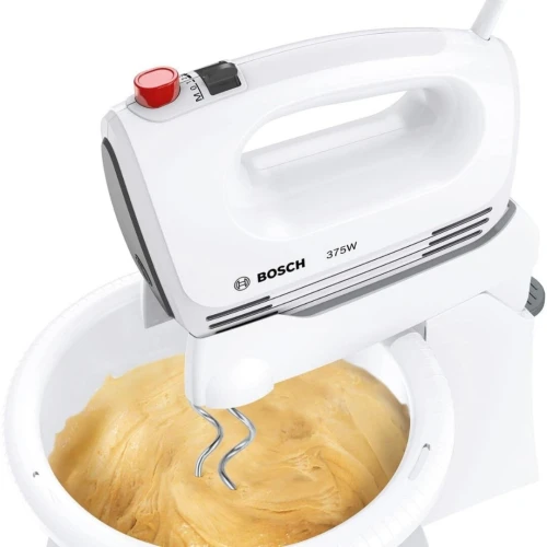 Batteur à main et avec Bol Bosch CleverMixx 375W - 4 Vitesses et Turbo et 2 fouets 2 crochets pétrin - Made in Slovenia