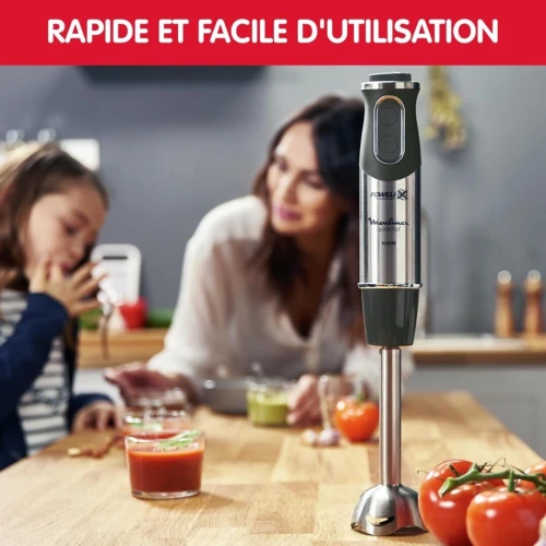 Bras Mixeur Plongeant Moulinex QuickChef 4 En 1 - 1000W et 10 Vitesses avec Hachoir et Presse Purée