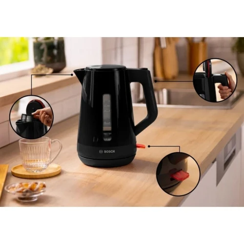 Bouilloire Électrique BOSCH - Sans Fil 1.7L 2400W avec Filtre Anti Calcaire Noir - غلاية كهربائية