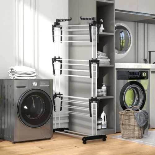 Sèche Linge Pliable Mobile 3 Niveaux 4 Roues - حامل تجفيف الملابس