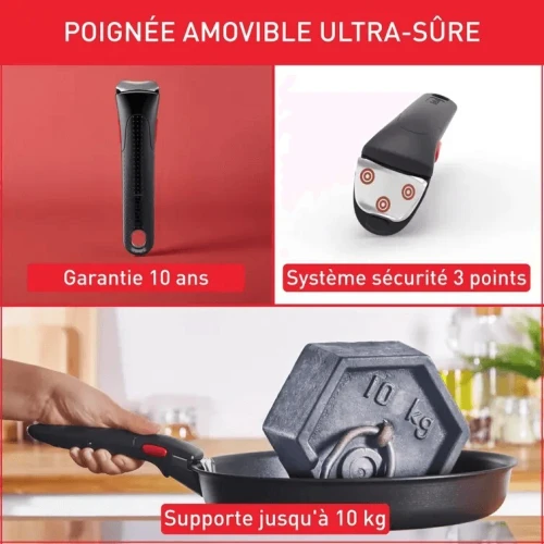 Batterie De Cuisine TEFAL 20 pièces à poignée amovible inox anti-adhésif - Poêle et Casseroles 