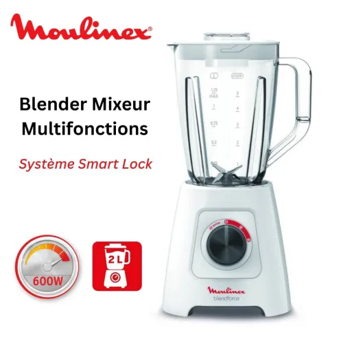 Blender Mixeur Electrique Moulinex Blendforce 600W 2 Litres 2 Vitesses et turbo 4 Lames  - خلاط كهربائي