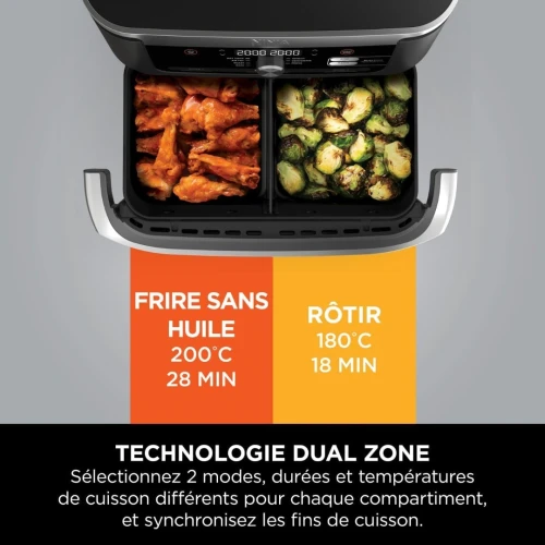 Friteuse Air Fryer NINJA sans huile 10.4L 2470W 7 PROGRAMMES Dual Zone - 2 Tiroir avec Separateur