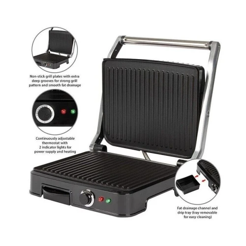 Panineuse et Grille Viande Électrique BOMANN - 2000W avec Indicateur INOX Contact Grill