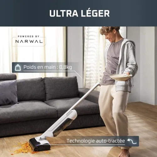 Aspirateur Balai Laveur Rowenta Sans Fil - Sec Humide Auto-Nettoyage et séchage X-Clean10 - GZ7035WO