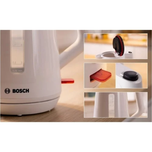 Bouilloire Électrique BOSCH Sans Fil 1.7L 2400W avec Filtre Anti Calcaire Blanc - غلاية كهربائية