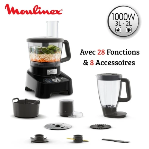 Robot Moulinex DoubleForce Multifonction 1000W 3L 28 Fonctions - Avec Blender 2L, Hachoir, Disques