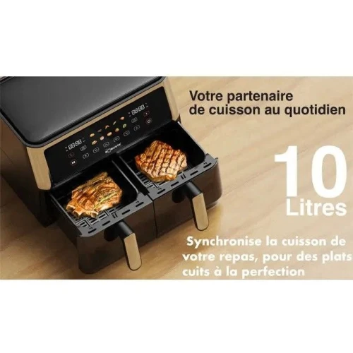 Friteuse Airfryer Robuste 10L à air Double Bacs 2850W Écran Tactile Fenêtre Visible - 10 Programmes